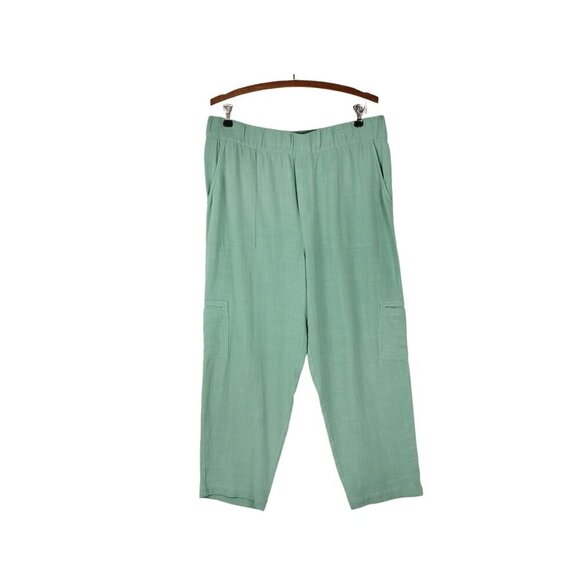 Soft Surroundings Summer Breeze Gauze Crop Cargo Pants Mint Green Pull On Size L - Picture 1 of 7
